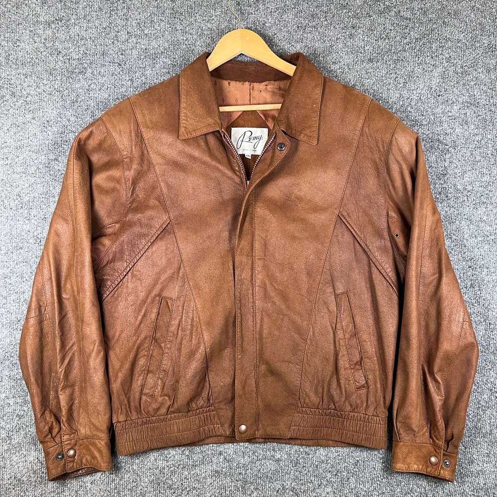 Vintage Remy Leather Jacket Mens 40 M Brown Full Zip Bomber Boxy Made in USA